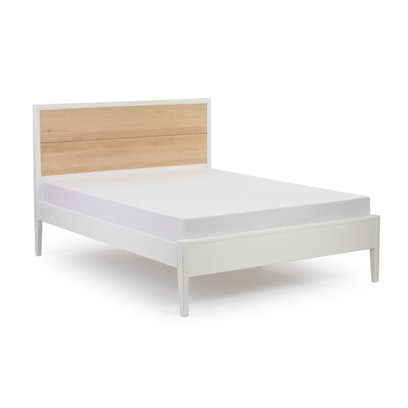 Plank+Beam Duo Solid Wood Queen Bed Frame with Panel Headboard, Modern Platform Bed with Wood Slat Support, No Box Spring Needed, White/Birch