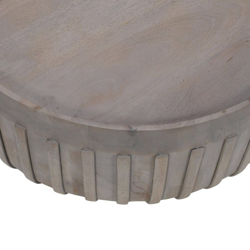 The Urban Port 36" Coffee Table Handcrafted Drum Shape with Ribbed Edges Gray Mango Wood Gray
