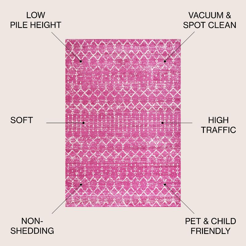 8' x 10' Moroccan HYPE Boho Vintage Diamond Area Rug, Fuchsia/Ivory - JONATHAN Y