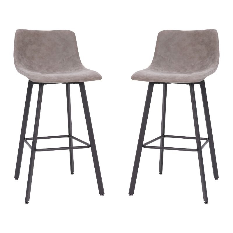 Flash Furniture Set of 2 Commercial Indoor Armless Iron Barstools - Gray LeatherSoft