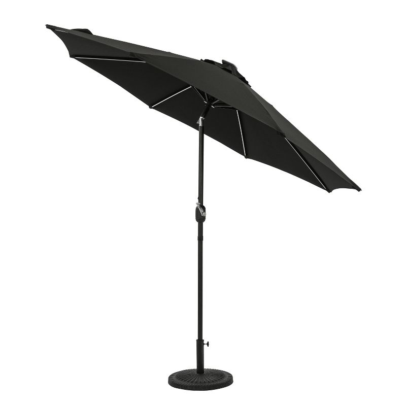 9' x 9' Mirage II Fiesta Market Patio Umbrella with Solar LED Tube Lights Black - Island Umbrella: Weatherproof, UV Protection, Crank Lift