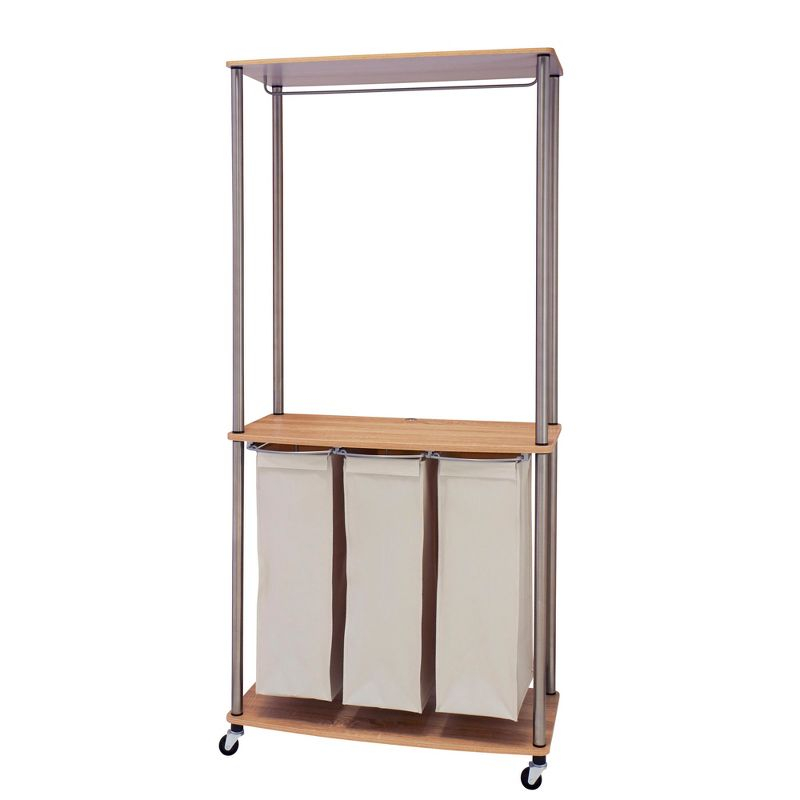 Modern Laundry Center with Wheels, 6 Load Capacity, Steel Frame, Light Ash Wood Grain Laminate