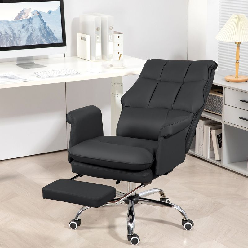 HOMCOM Executive Office Chair with Footrest, Ergonomic Office Chair, Reclining PU Leather Computer Chair, Black