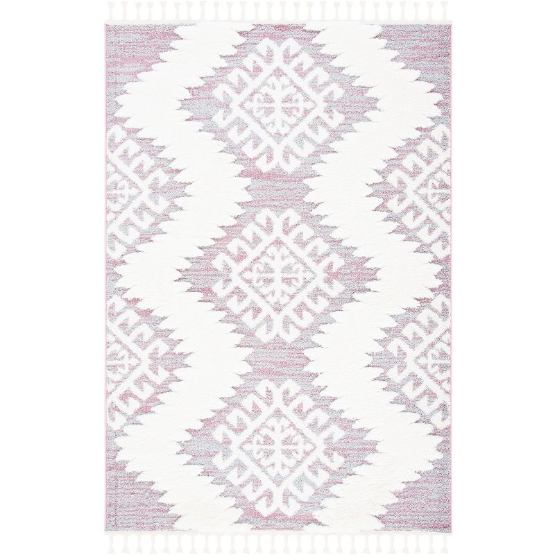 Moroccan Tassel Shag MTS652 Power Loomed Indoor Area Rug - Pink/Ivory - 5'3"x7'6" - Safavieh