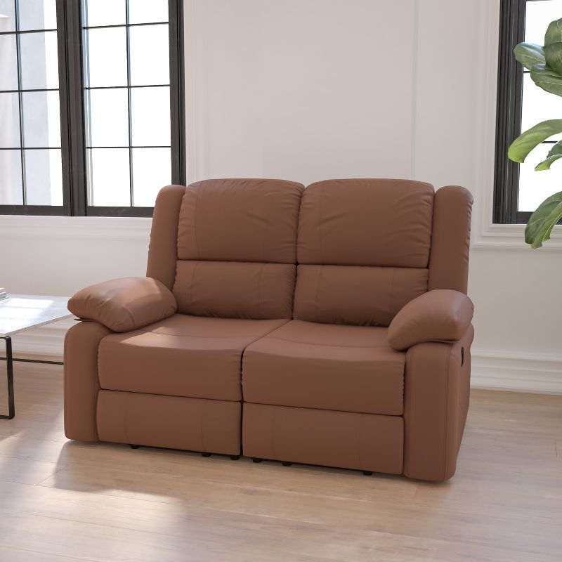 Flash Furniture Harmony Series Chocolate Brown Microfiber Loveseat with Two Built-In Recliners