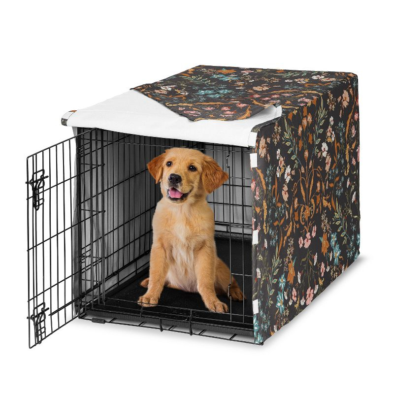 Sweet Jojo Designs Dog Crate Kennel Cover 36in. Boho Floral Wildflower Black Blue and Orange