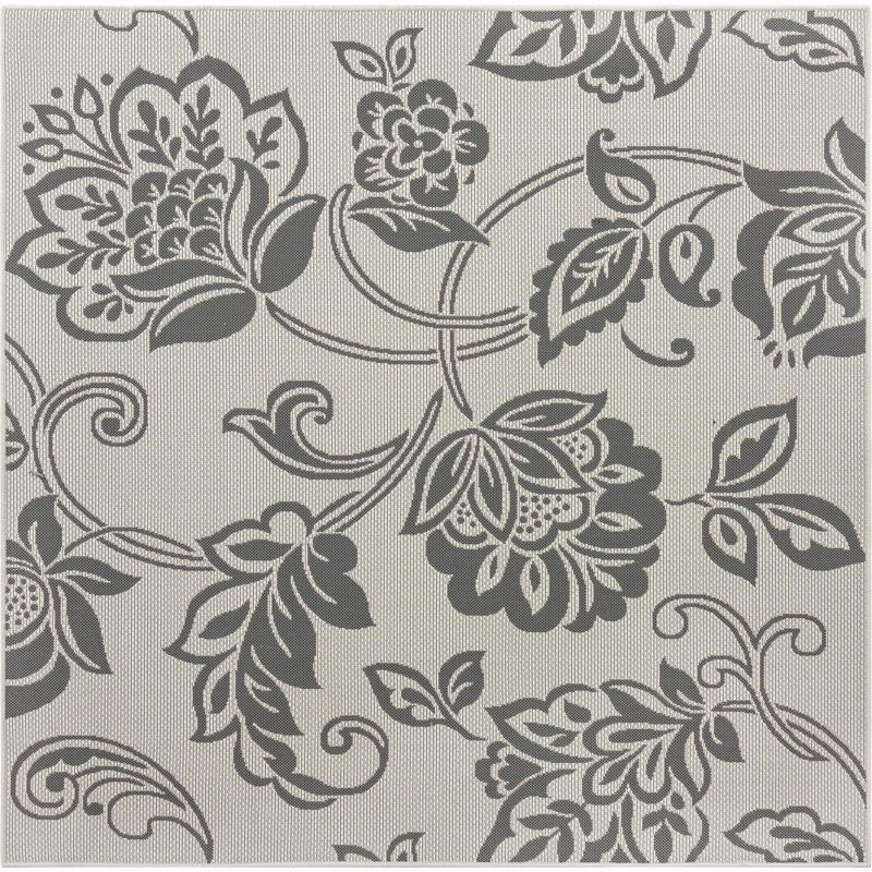 Unique Loom 6' 1 x 6' 1 Square Gray Outdoor Botanical Floral Area Rug