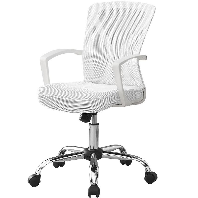Monarch Specialties Office Chair Adjustable Height Swivel Ergonomic Armrests Computer Desk Work Metal Fabric White Chrome Contemporary Modern