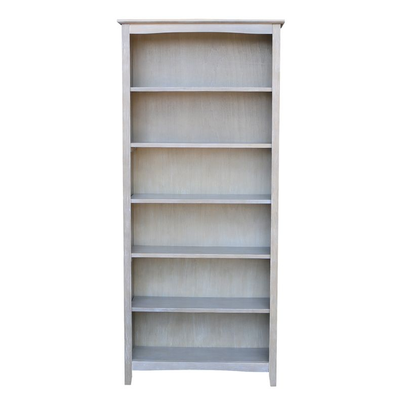 72" Shaker Bookcase Washed Gray/Taupe - International Concepts: Solid Wood, 5 Shelves, Mid-Century Design