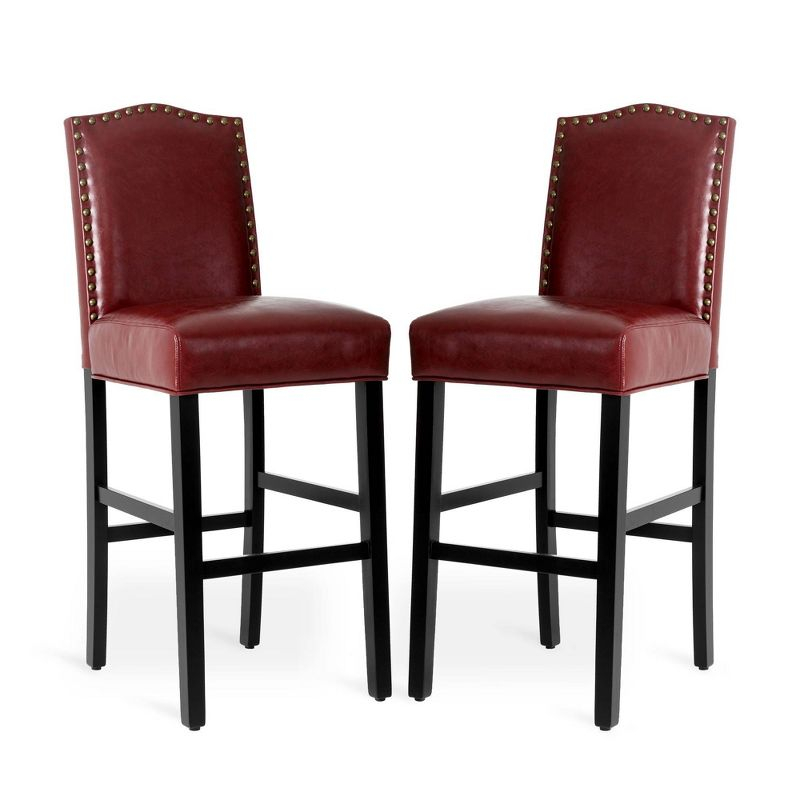 Set of 2 Upholstered PU Barstools with Studded Decor - Glitzhome