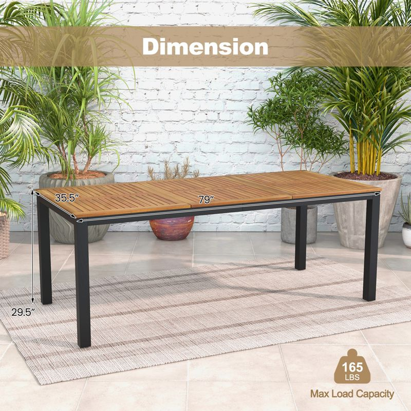 Costway 79" Acacia Wood Patio Table 8-Person Outdoor Dining Table with Umbrella Hole