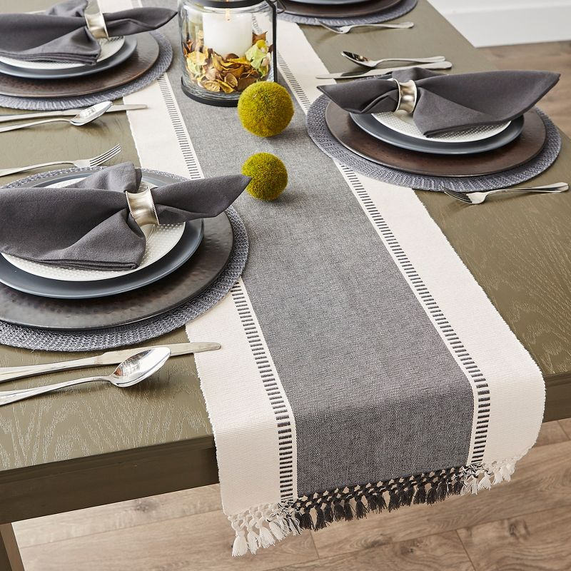 Design Imports  Ribbed Dobby Stripe Table Runner, Mineral Gray, 13X108"