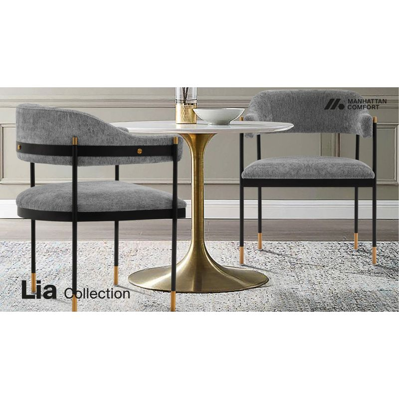 Set of 2 Lia Modern Boucle Dining Armchairs with Brushed Gold Accents - Manhattan Comfort