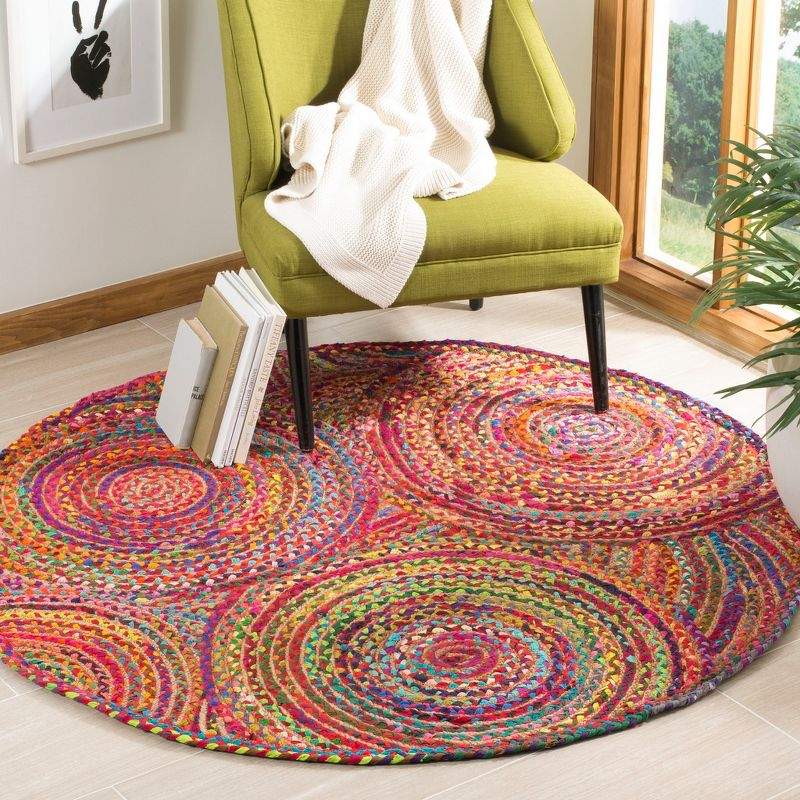 Cape Cod CAP203 Woven Indoor Area Rug - Red/Multi - 6'x6' Round - Safavieh