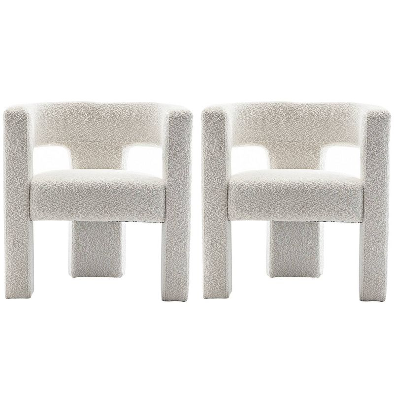 Kinwell Set of 2 28" Wide Boucle Upholstered Square Armchair Cream: Polyester Fill, Wood Frame, No Assembly Required