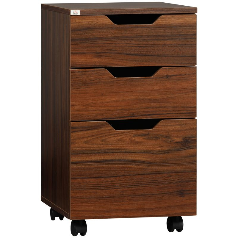 HOMCOM 3 Drawer Mobile File Cabinet, Rolling Printer Stand, Vertical Filing Cabinet, Brown Wood Grain