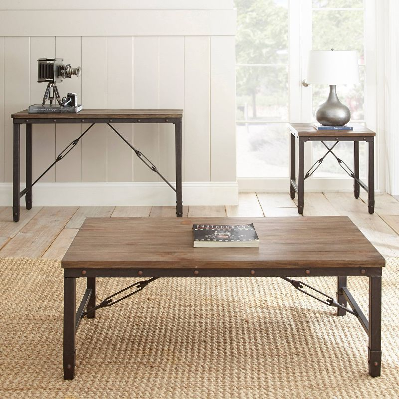 Jersey End Table Antique Oak - Steve Silver Co.: Industrial Style, 24-Inch Height, Pine Veneer, Iron Stretchers