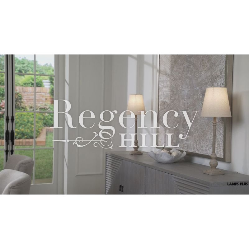 Regency Hill Loreno Traditional Buffet Table Lamps 24" High Set of 2 Whitewashed Oatmeal Linen Drum Shade for Bedroom Living Nightstand Family Room