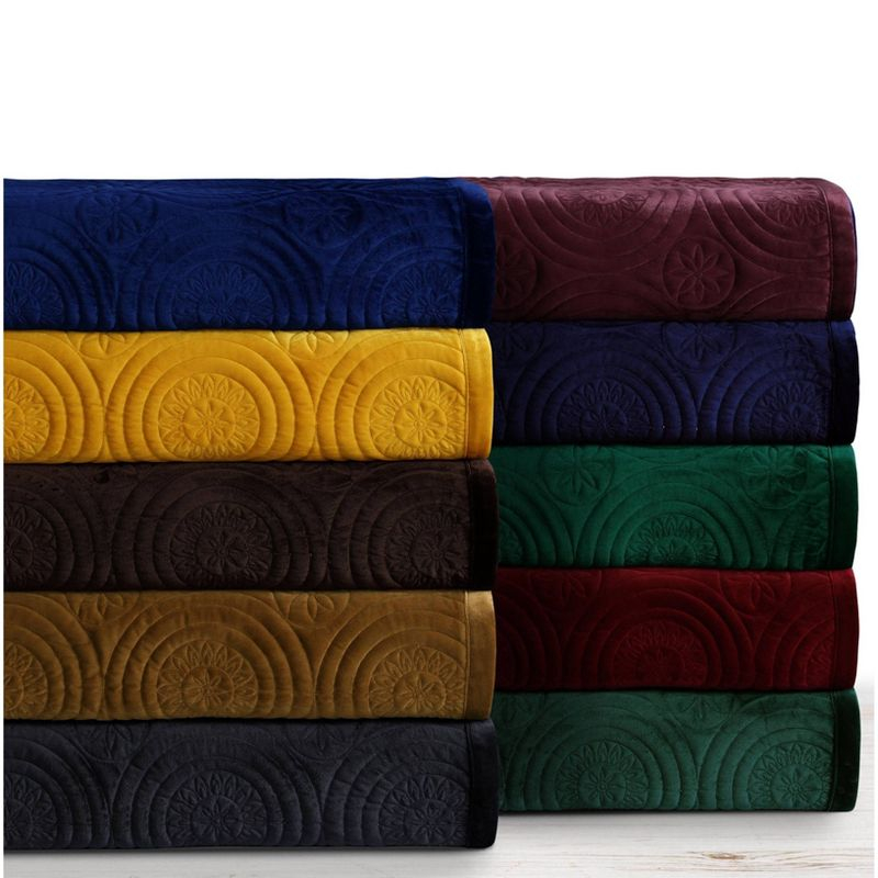 King 3pc Capri Medallion Velvet Oversized Solid Quilt Set Steel Gray - Tribeca Living