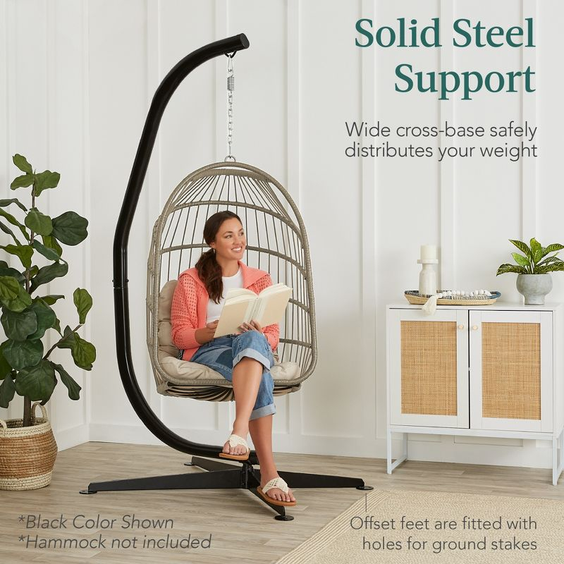 Best Choice Products Metal Hanging Hammock C-Stand for Chair/ Weather-Resistant Finish, Offset Base - Stand Only - Beige
