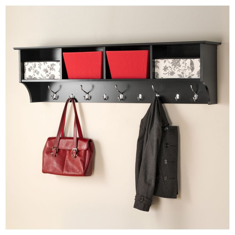 Douglas Entryway Hanging Shelf: Prepac Wall Organizer with Storage & Coat Hooks - 60" Wide