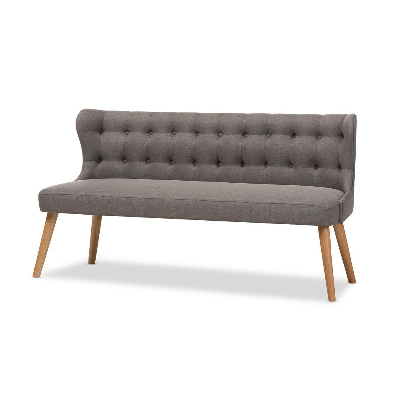 Melody Mid-Century Modern Fabric and Natural Wood Finishing 3 Seater Settee Bench Gray - Baxton Studio: Rubberwood Legs, Button-Tufted Back