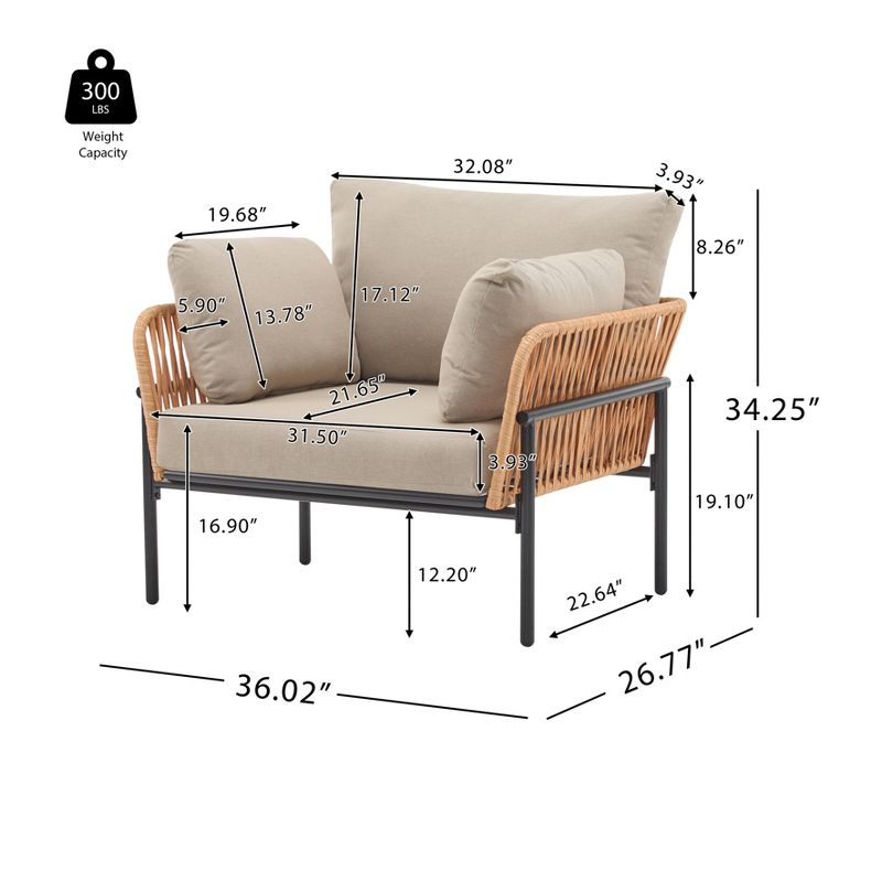 Christopher Knight Home Alma 36" Outdoor Rattan Weave Iron Club Chair with Plush Cushions, Natural