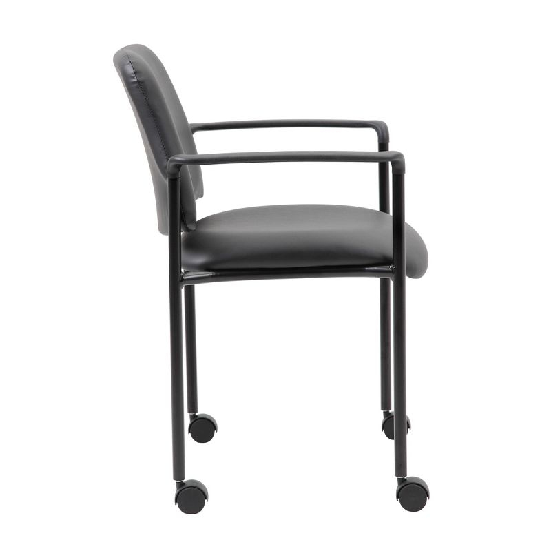 Boss Office Products Stacking Chair with Casters Black: Upholstered Desk Chair, Metal Frame, Fixed Arms