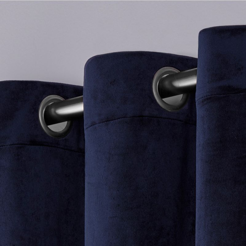 Set of 2 84"x54" Velvet Heavyweight Grommet Top Window Curtain Panel Navy Blue - Exclusive Home: Light Filtering Drapes