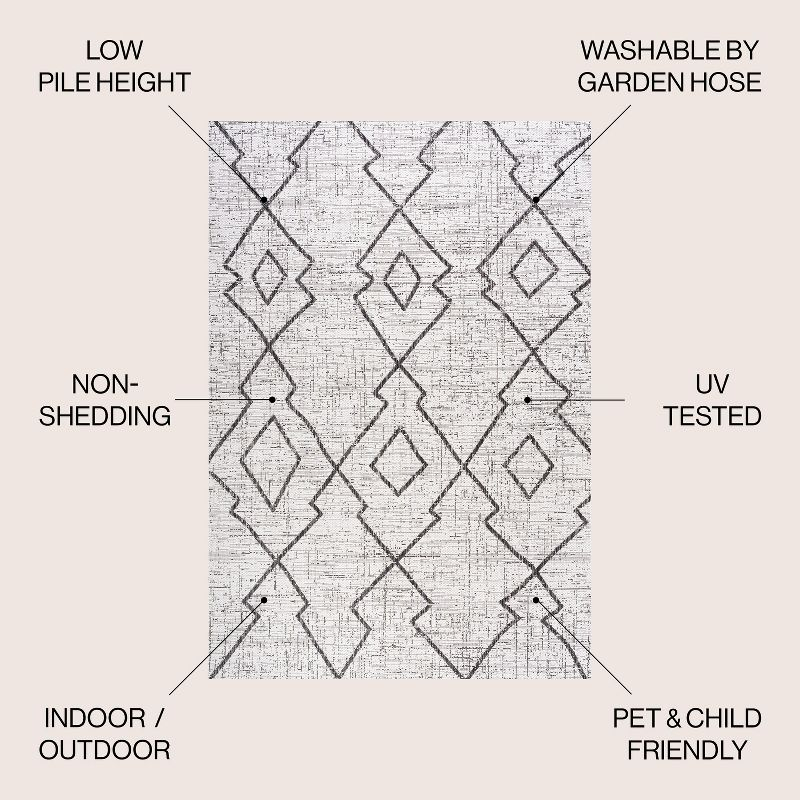 3'x5' Carwa  Diamond Trellis Indoor/Outdoor Area Rug, Ivory/Black - JONATHAN Y