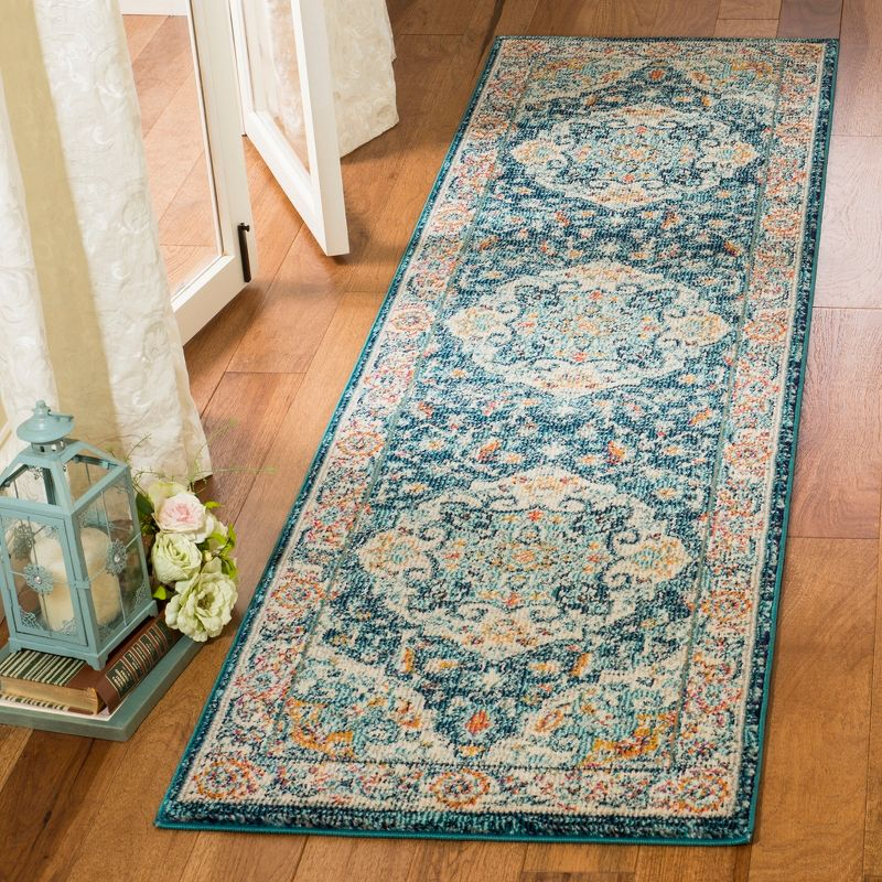 Phoenix PHX154 Power Loomed Indoor Runner Rug - 2'3"x8' - Ivory/Blue - Safavieh