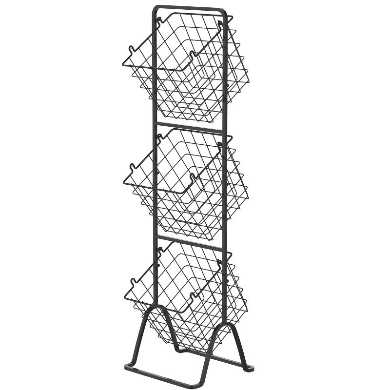 Oceanstar 3-Tier Metal Wire Storage Basket Stand with Removable Baskets – Black