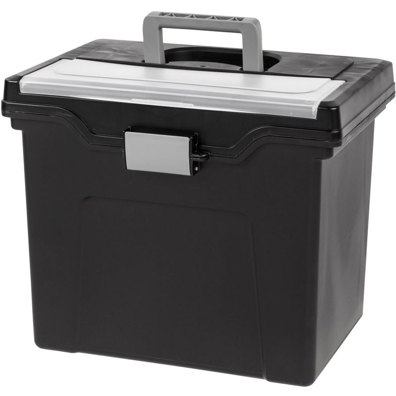 IRIS USA File Box Portable File Organizer Plastic File Box for Letter File w/ Organizer-Lid, Black 1 Pack