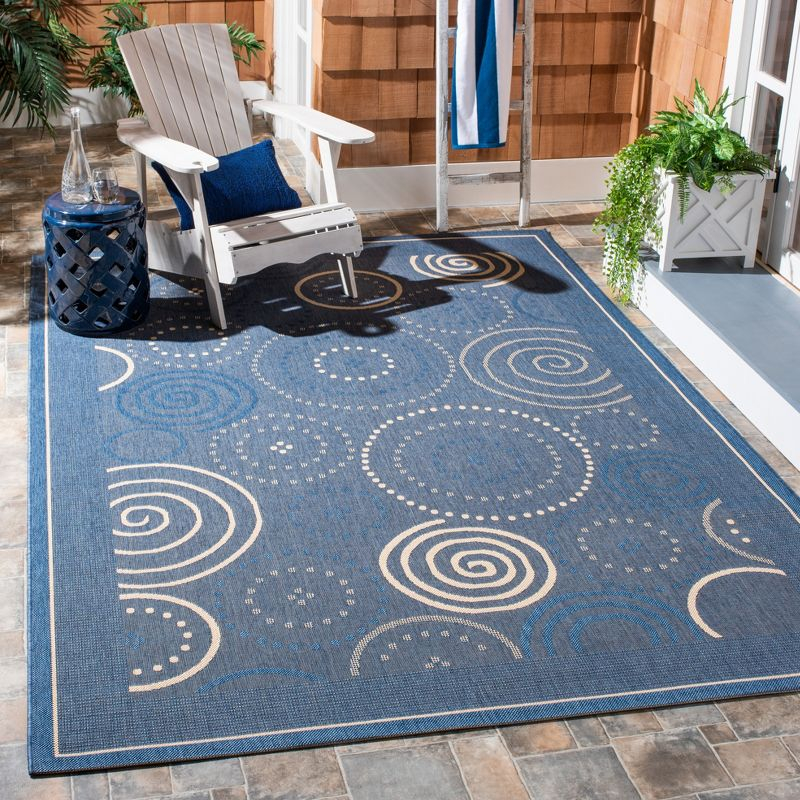 Courtyard CY1906 Power Loomed Indoor and Outdoor Area Rug - Blue/Natural - 7'10"x7'10" - Safavieh