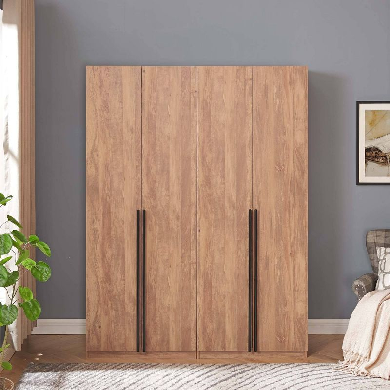 Manhattan Comfort Set of 2 Lee 2 Door and 2 Drawer Wardrobe Closets Golden Brown: Modern MDF, Metal Hardware, 8 Shelves