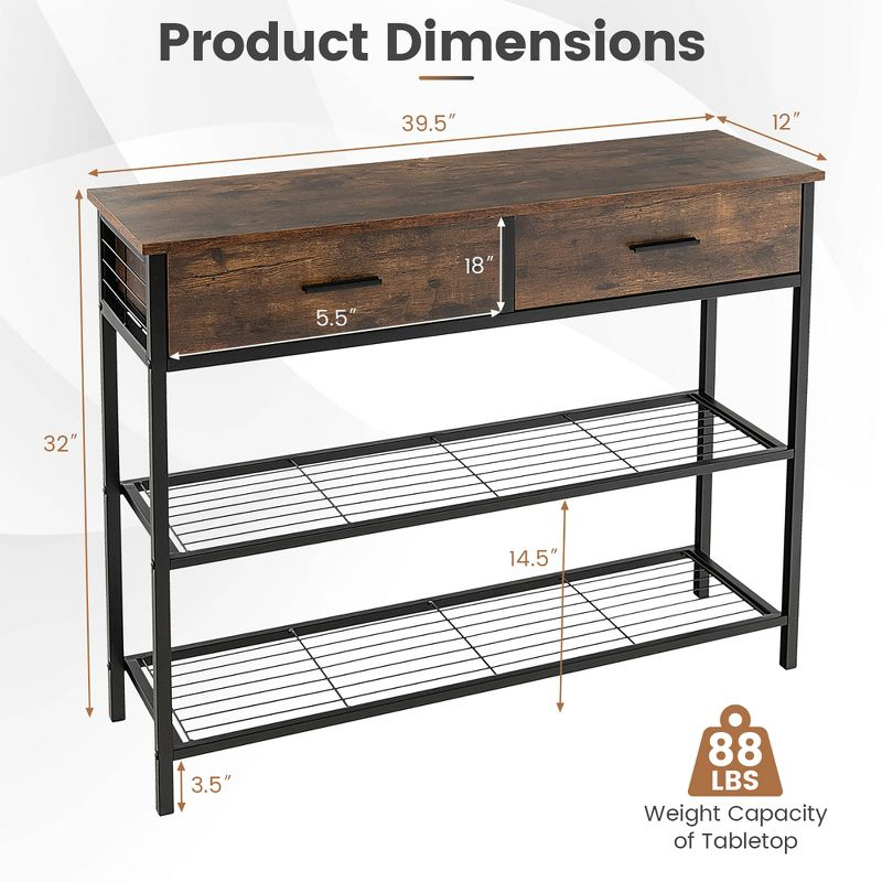 Costway Console Entryway Sofa Table with 2 Drawers for Entrance Living Room Rustic Brown