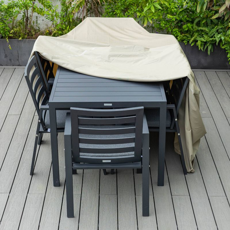LeisureMod Mid-Century Modern Chelsea Rectangular Outdoor Rain Cover for 63" Patio Dining Table and Chairs Set in Brown