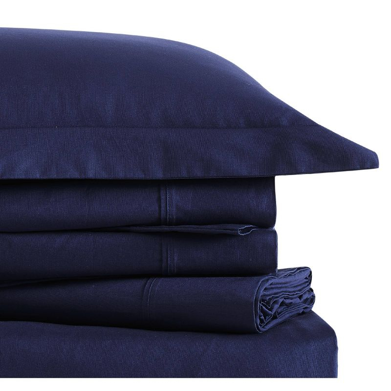 Twin Classic Cotton Solid Sheet Set Navy - Brooklyn Loom
