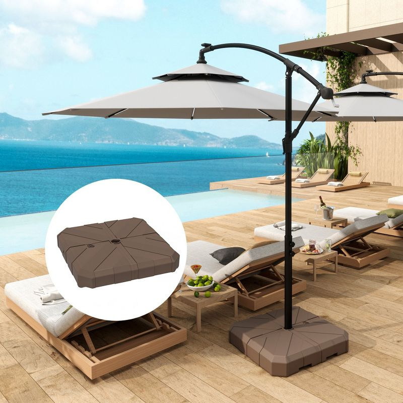 Outsunny Cantilever Offset Umbrella Base, Heavy Duty Outdoor Umbrella Stand Base, Stand/Water Filled Patio Umbrella Base for Garden Poolside, Brown