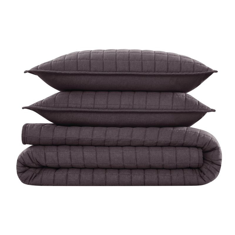 Brooklyn Loom 3pc King Flax Linen Quilt Set Charcoal Gray