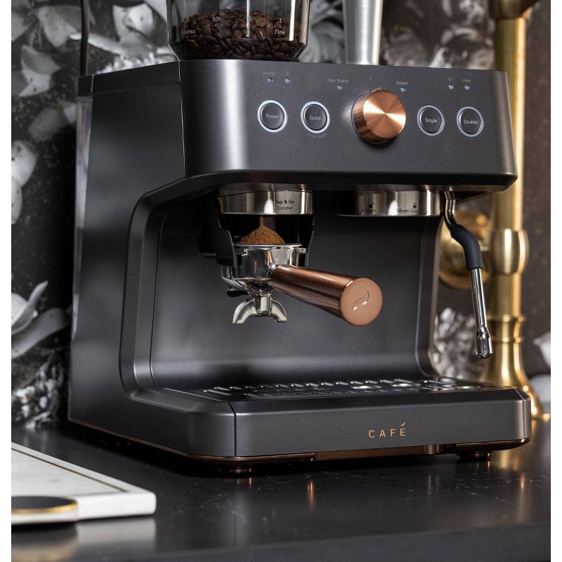 CAFE Bellissimo Semi-Automatic Espresso Machine + Frother Matte Black: GE Appliances, Espresso Maker with Grinder, 2.5L Capacity