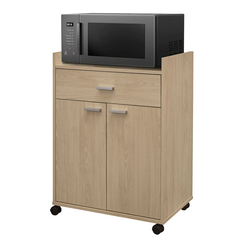 Kings Brand Furniture Northbury 2-Door Microwave Accent Kitchen Cabinet Rolling Cart (Beech)