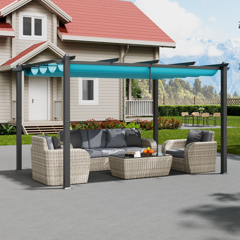 VEVOR 10'x13' Outdoor Retractable Pergola with Canopy, Aluminum Pergola with Retractable Canopy, Modern Pergola with Sun Shade Canopy, Bule