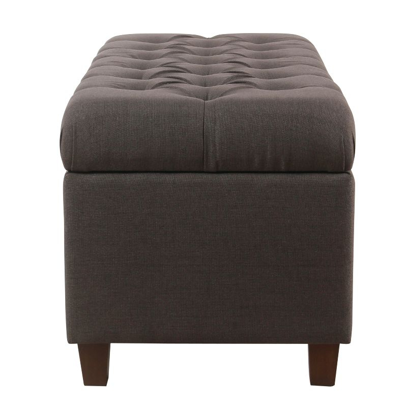 Ainsley Button Tufted Storage Bench Dark Charcoal Gray - HomePop: Upholstered Ottoman for Bedroom with Wood Legs