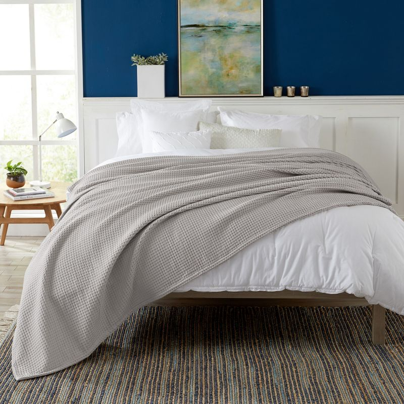 Market & Place 100% Cotton Waffle Weave Bed Blanket Full/Queen Light Grey