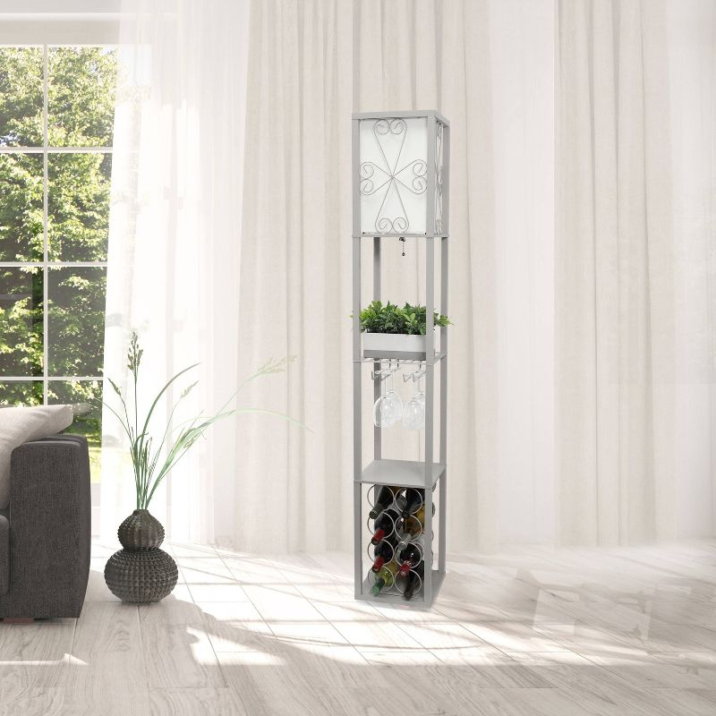 Etagere Organizer Storage Shelf Floor Lamp with Linen Shade Gray - Simple Designs