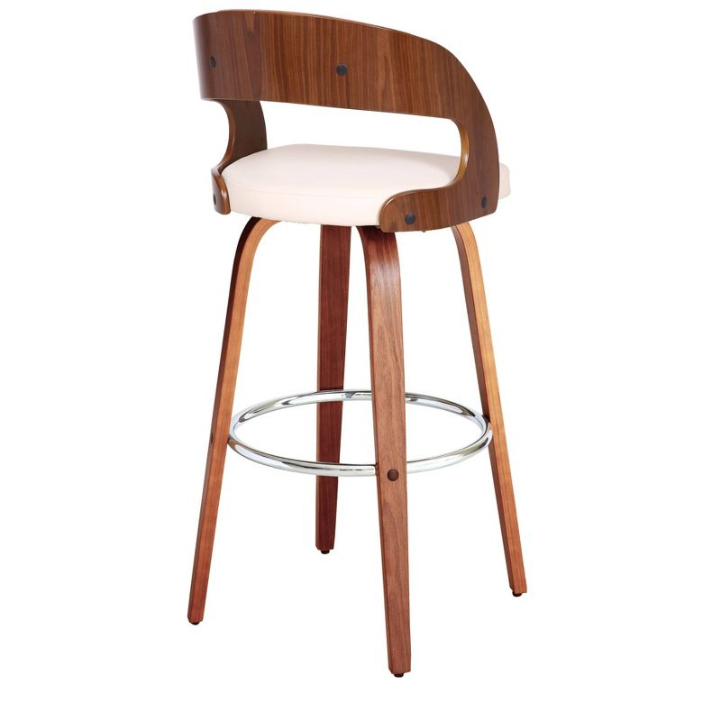30" Shelly Contemporary Swivel Barstool Walnut/Cream - Armen Living: Eames Inspired, Chrome Footrest
