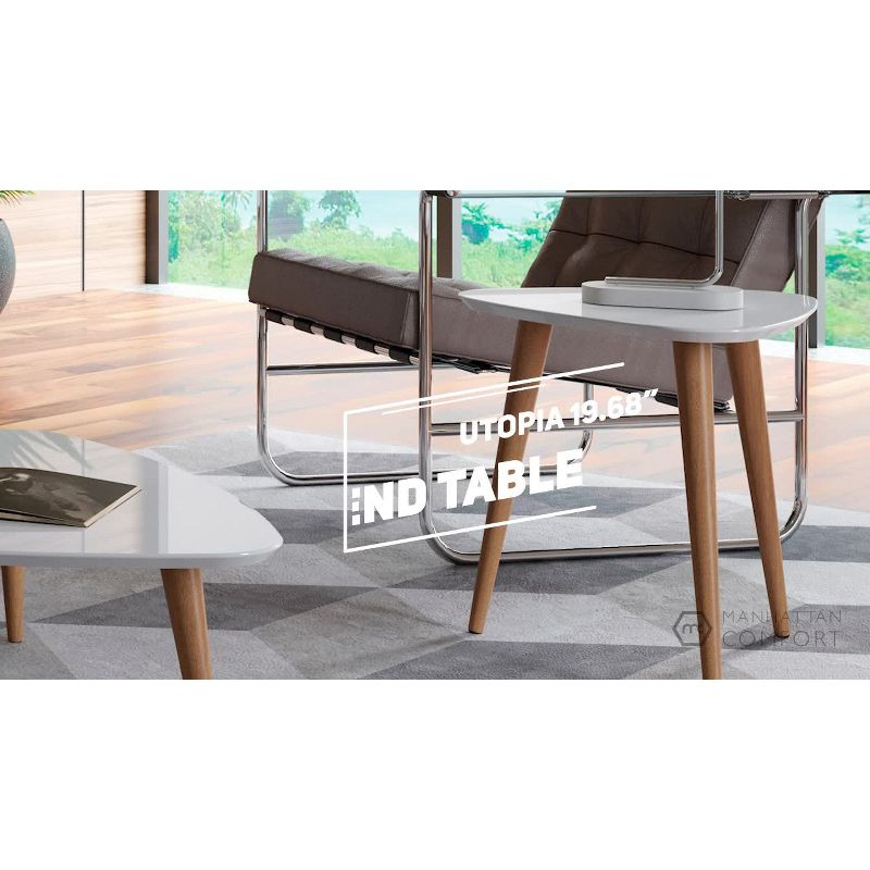 19.68" Utopia High Triangle End Table with Splayed Wooden Legs Gloss White - Manhattan Comfort: Mid-Century Modern, MDF Construction