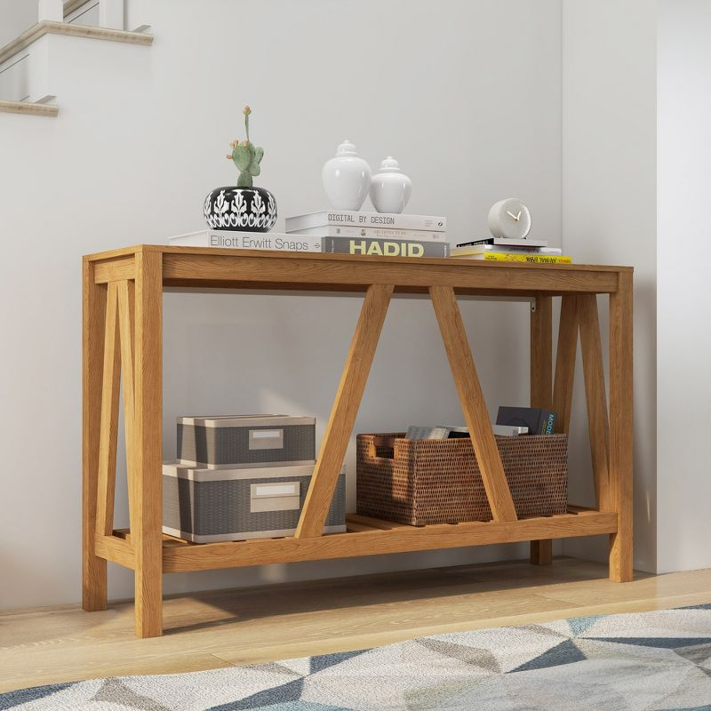 HOMCOM Farmhouse Console Table with Storage Shelf, Rustic Sofa Table with Anti-tipper for Living Room Furniture, Bedroom and Entryway, Brown