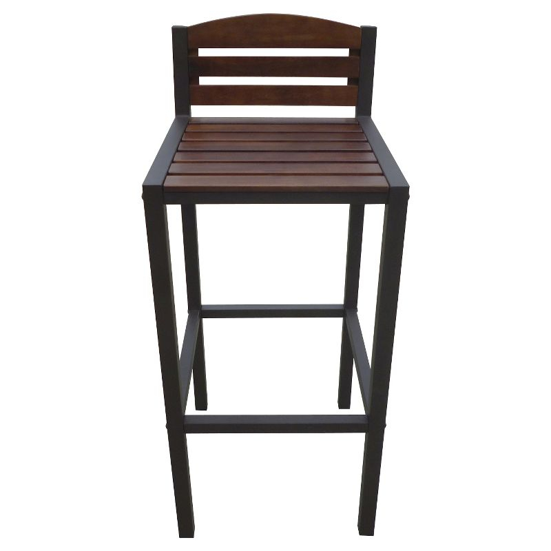 Milos Set of 2 Acacia Barstool - Dark Brown / Rustic Metal - Christopher Knight Home: UV & Weather-Resistant Patio Seating